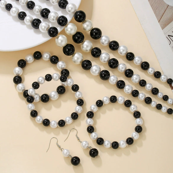 Imitation Pearl Jewelry Set Geometric Shape Earrings Necklace Bracelet