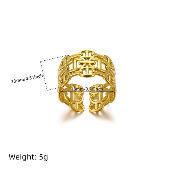 Imitation Pearl Stainless Steel Geometric Open Ring For Women Electroplated Retro Light Luxury Jewelry