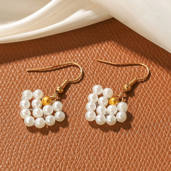 Imitation Pearl Sweet Bow Earrings For Women With Electroplating