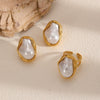 Imitation Pearl Titanium Steel Ring Earrings Jewelry Set Electroplating Irregular Opening