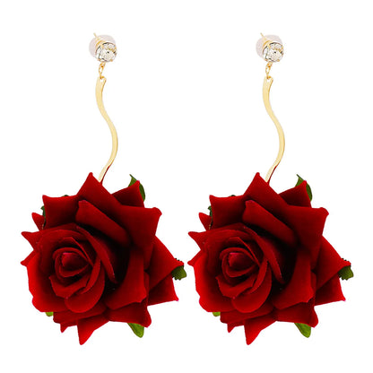 Immortal Rose Flower Earrings Temperament Big Earrings