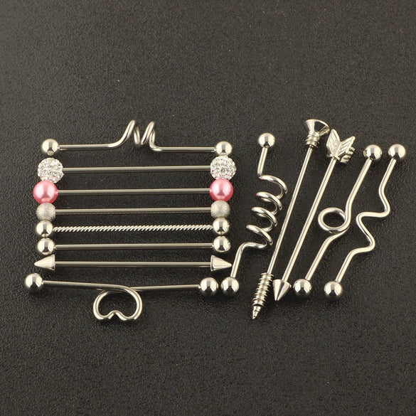 Industrial Barbell Crossbar Piercing Jewelry Stainless Steel Geometric Fruit Food Style