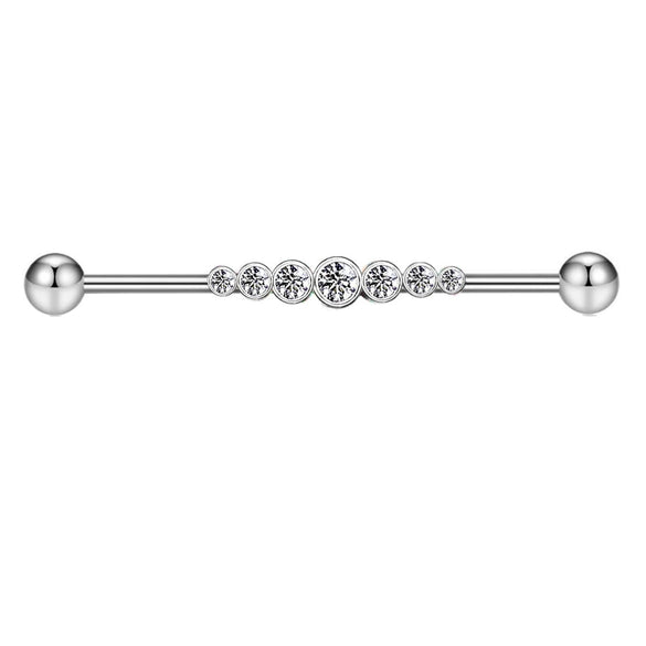 Industrial Barbell Earrings Stainless Steel Wave Style Electroplating Zircon