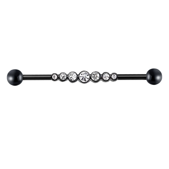 Industrial Barbell Earrings Stainless Steel Wave Style Electroplating Zircon