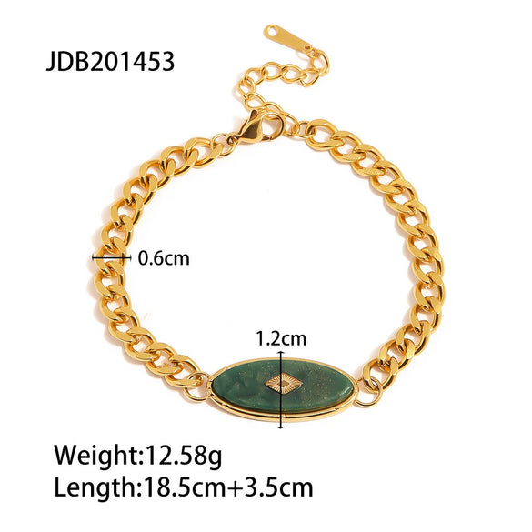 Inlaid African Jade Retro Unisex Titanium Steel Bracelet With Geometric Design And Electroplating