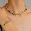 Inlaid Colorful Zircon Bracelet Necklace Jewelry Suit For Women Alloy Electroplated With Love Water Drops Bell Patterns High Sense Geometric Style