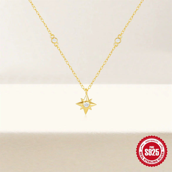 Inlaid Zircon Star S925 Sterling Silver Necklace For Women With Electroplating And Gipsophila Pumpkins Design