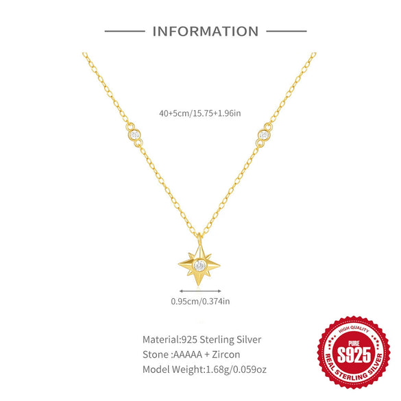 Inlaid Zircon Star S925 Sterling Silver Necklace For Women With Electroplating And Gipsophila Pumpkins Design