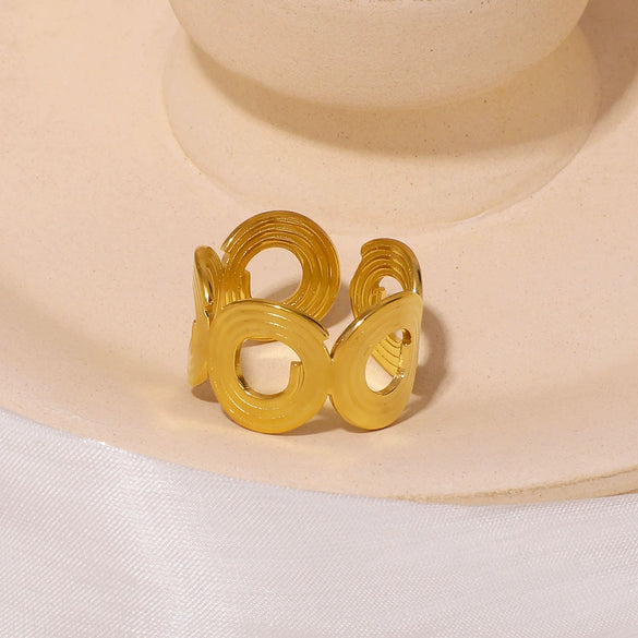Ins Fashion Unisex Hypoallergenic Round Geometric Cut Out Ring Stainless Steel 18K Gold Plated