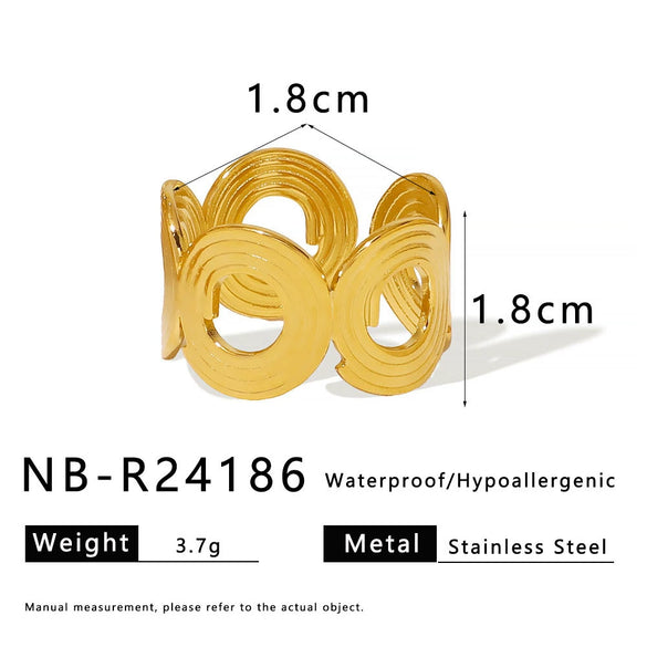 Ins Fashion Unisex Hypoallergenic Round Geometric Cut Out Ring Stainless Steel 18K Gold Plated