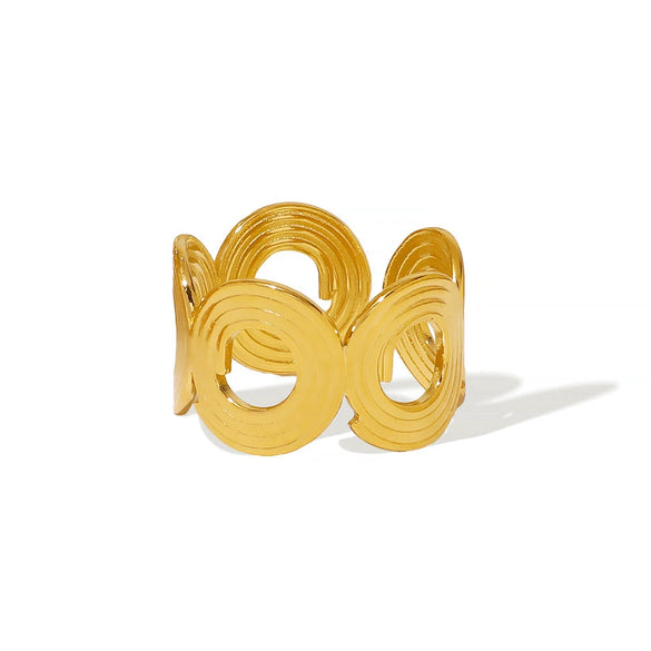 Ins Fashion Unisex Hypoallergenic Round Geometric Cut Out Ring Stainless Steel 18K Gold Plated