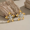 Ins Gold And Silver Color Matching Doublesided Flower Design Earrings In 18K Gold Plated Stainless Steel For Women