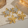 Ins Gold And Silver Color Matching Doublesided Flower Design Earrings In 18K Gold Plated Stainless Steel For Women