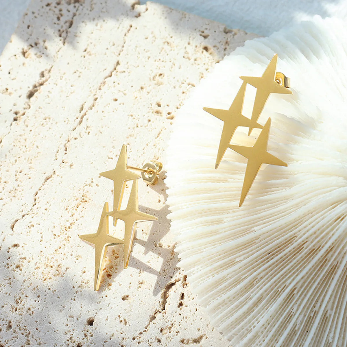 Ins Light Luxury Niche Temperament Exaggerated Cross Star Titanium Steel Plated 18k Gold Earrings