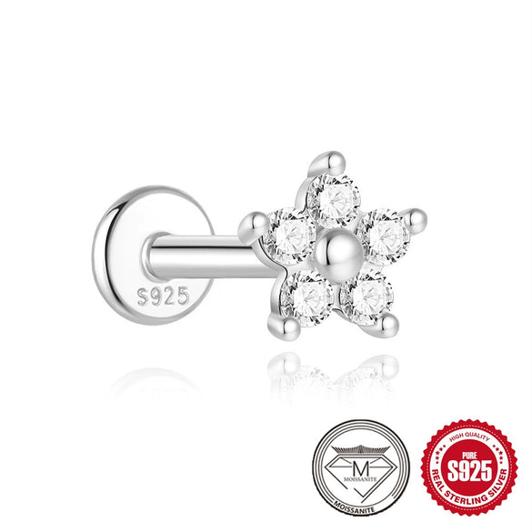 Ins Simple Petal Mosan Broken Diamond Earrings S925 Sterling Silver Thread Puncture Geometric Zirconia Design Unisex