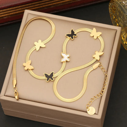 Stainless Steel 18K Gold Plated IG Style Animal Butterfly Bracelets Earrings Necklace