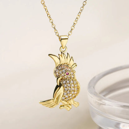 Ins Style Bird Copper Plating Inlay Zircon 18k Gold Plated Pendant Necklace