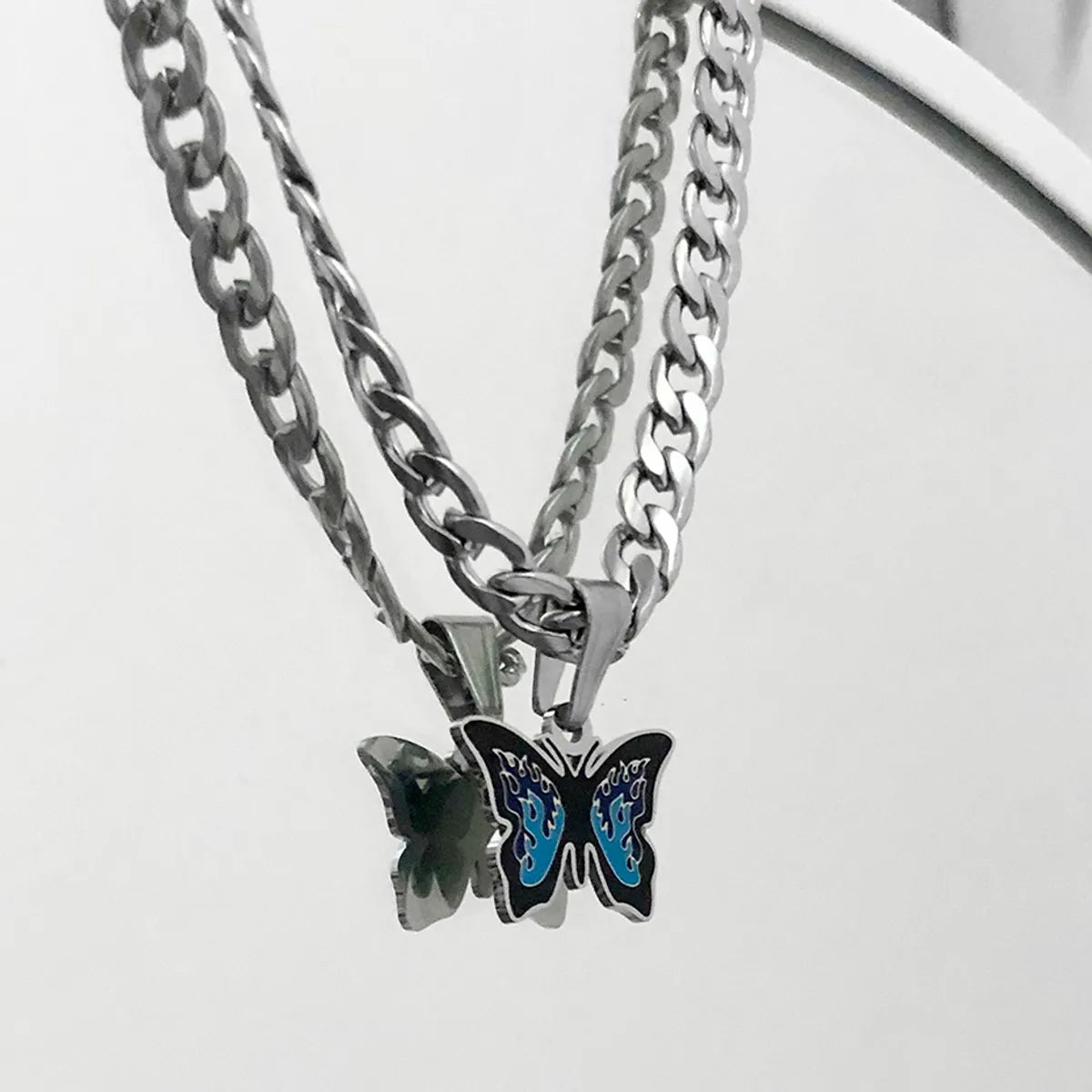 Ins Style Butterfly Titanium Steel Enamel Pendant Necklace 1 Piece