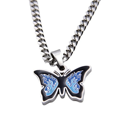 Ins Style Butterfly Titanium Steel Enamel Pendant Necklace 1 Piece