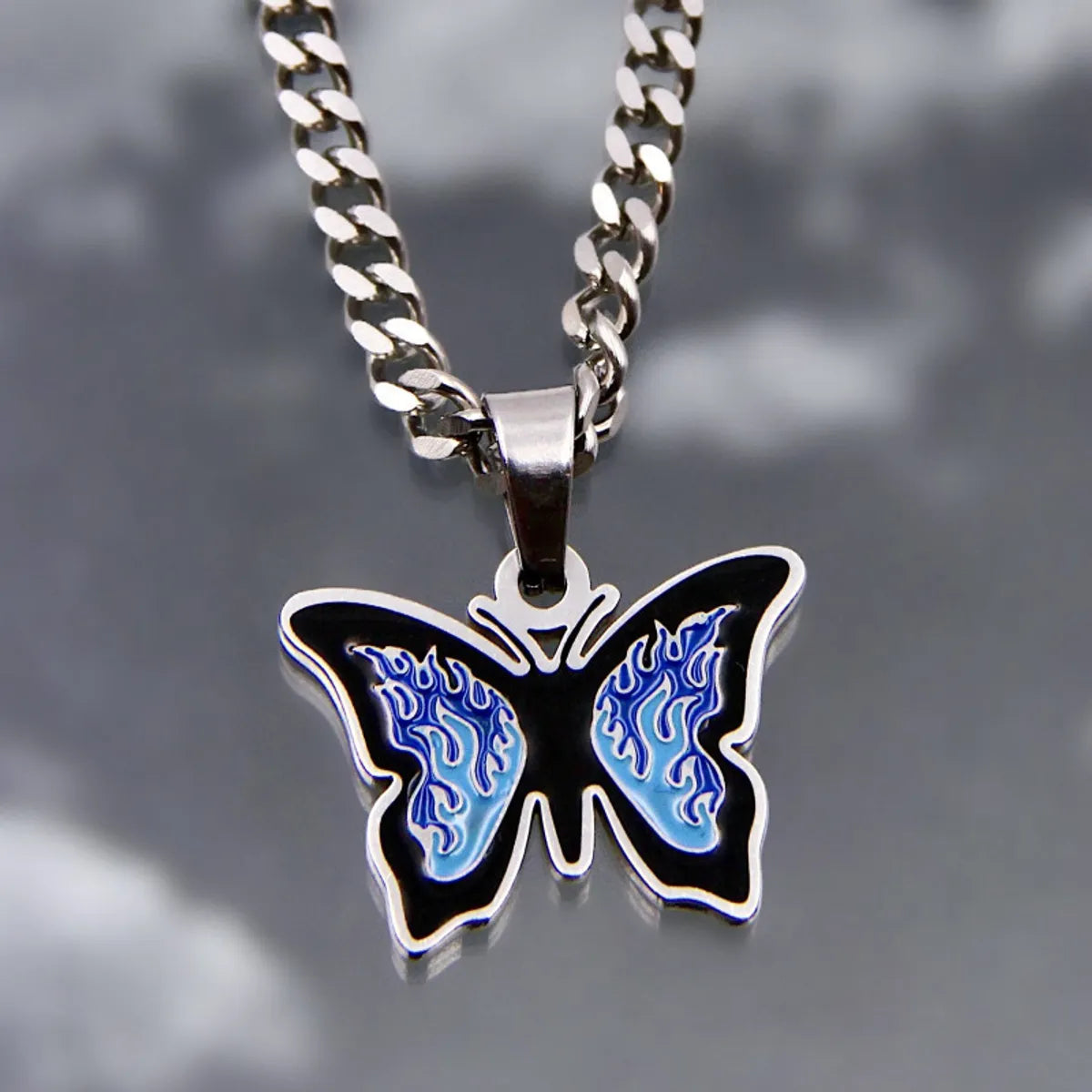 Ins Style Butterfly Titanium Steel Enamel Pendant Necklace 1 Piece