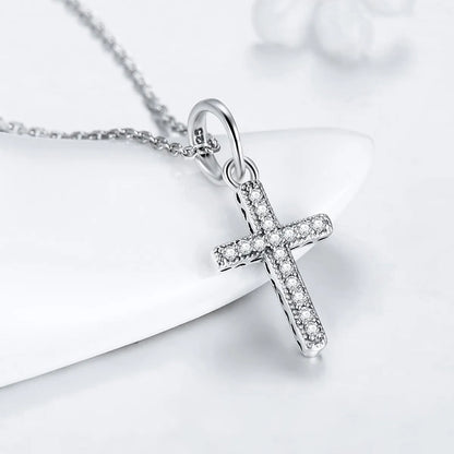 Ins Style Casual Cross Sterling Silver Inlay Zircon Pendant Necklace