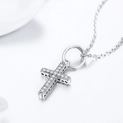 Ins Style Casual Cross Sterling Silver Inlay Zircon Pendant Necklace