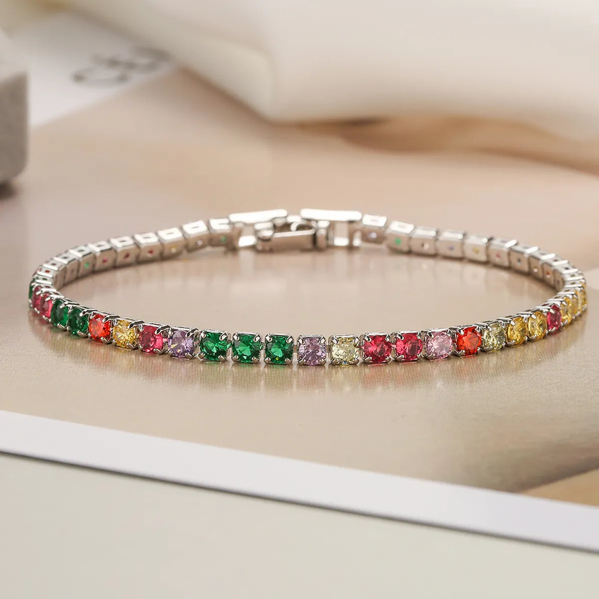 Ins Style Colorful Copper Plating Inlay Zircon 18k Gold Plated Bracelets