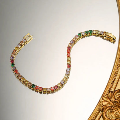 Ins Style Colorful Copper Plating Inlay Zircon 18k Gold Plated Bracelets