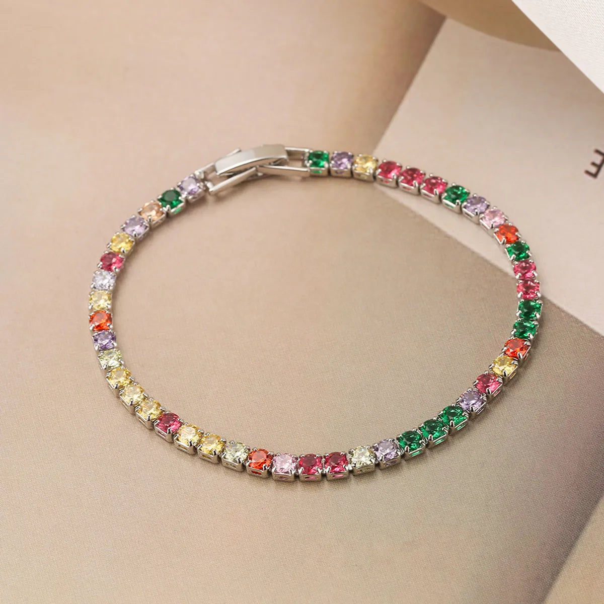 Ins Style Colorful Copper Plating Inlay Zircon 18k Gold Plated Bracelets