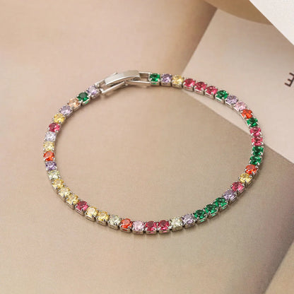 Ins Style Colorful Copper Plating Inlay Zircon 18k Gold Plated Bracelets