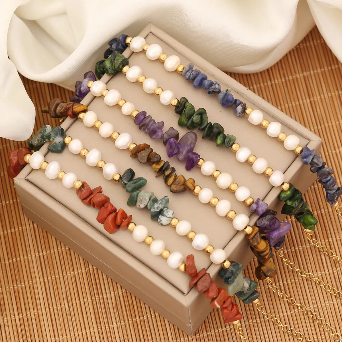 Ins Style Commute Irregular Stainless Steel Imitation Pearl Natural Stone Beaded Bracelets