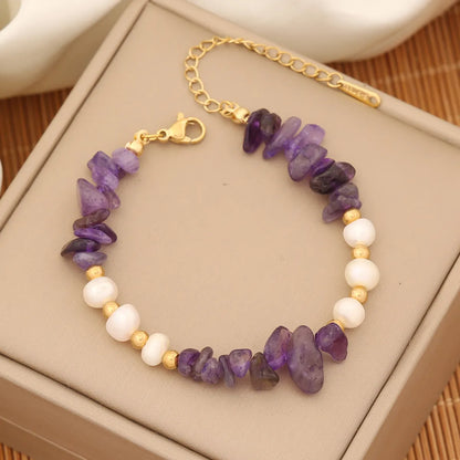 Ins Style Commute Irregular Stainless Steel Imitation Pearl Natural Stone Beaded Bracelets