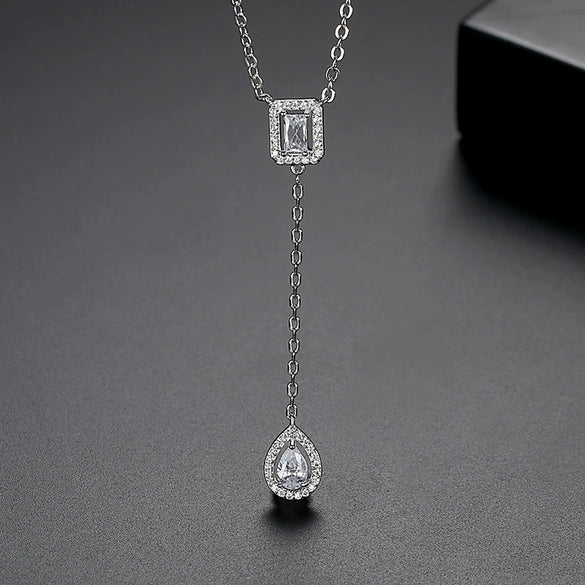 Ins Style Copper Zircon Pendant Necklace Water Drop Shape Cross Chain Electroplated Women's Jewelry