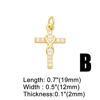 Ins Style Cross Angel Heart Shape Copper Plating Zircon 18k Gold Plated Pendants Jewelry Accessories