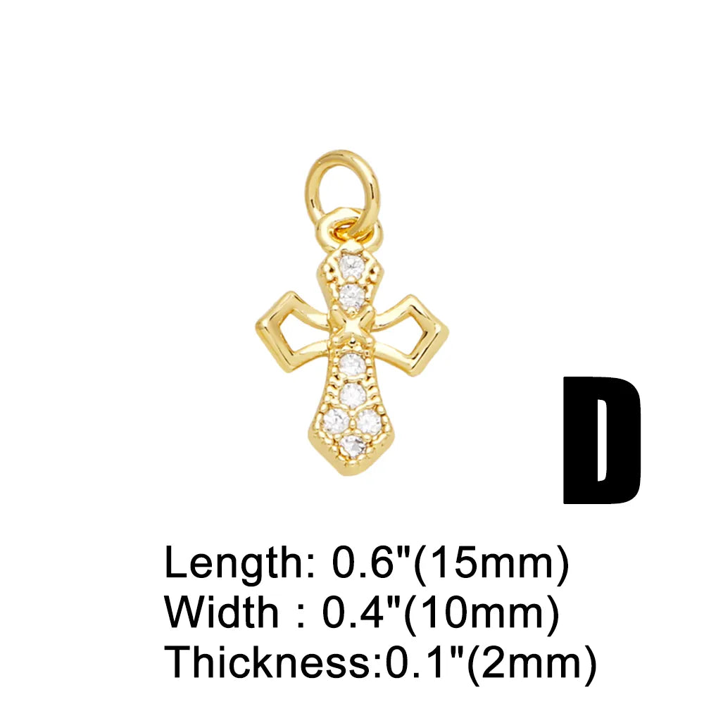 Ins Style Cross Angel Heart Shape Copper Plating Zircon 18k Gold Plated Pendants Jewelry Accessories