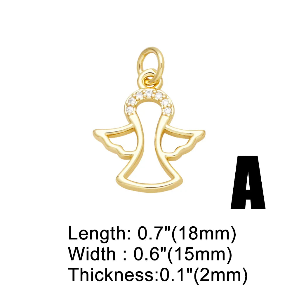 Ins Style Cross Angel Heart Shape Copper Plating Zircon 18k Gold Plated Pendants Jewelry Accessories