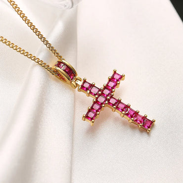 Ins Style Cross Copper Plating Inlay Zircon 18k Gold Plated Pendant Necklace