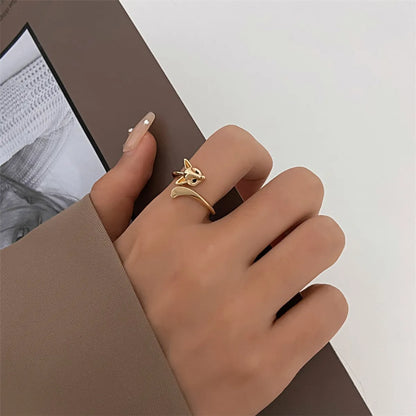 Ins Style Cute Fox Copper Plating Inlay Zircon Open Ring