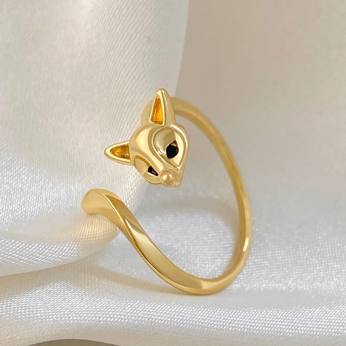 Ins Style Cute Fox Copper Plating Inlay Zircon Open Ring