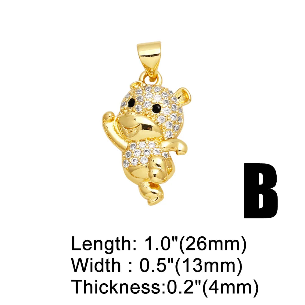 Ins Style Cute Moon Bear Heart Shape Copper Plating Inlay Zircon 18k Gold Plated Pendants Jewelry Accessories