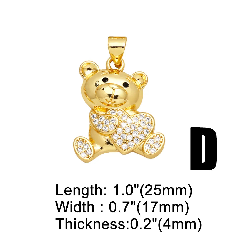 Ins Style Cute Moon Bear Heart Shape Copper Plating Inlay Zircon 18k Gold Plated Pendants Jewelry Accessories