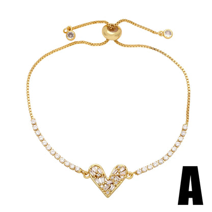 Ins Style Devil's Eye Heart Shape 18k Gold Plated Zircon Copper Wholesale Bracelets