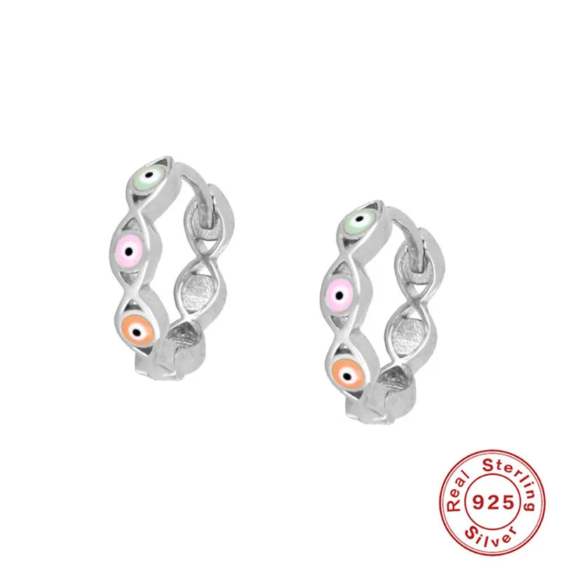 Ins Style Devil'S Eye Sterling Silver Enamel Hoop Earrings 1 Pair