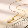 Ins Style Dropshaped Titanium Steel Pendant Necklace Inlaid With Pearls For Women