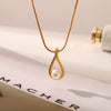 Ins Style Dropshaped Titanium Steel Pendant Necklace Inlaid With Pearls For Women