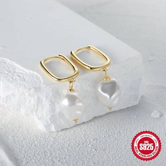 Ins Style Elegant Geometric Imitation Pearl Sterling Silver Plating Women'S Drop Earrings