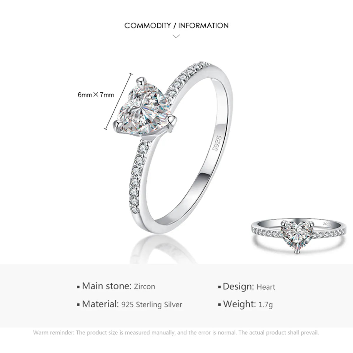 Ins Style Elegant Heart Shape Sterling Silver Hollow Out Inlay Zircon Rhodium Plated Rings