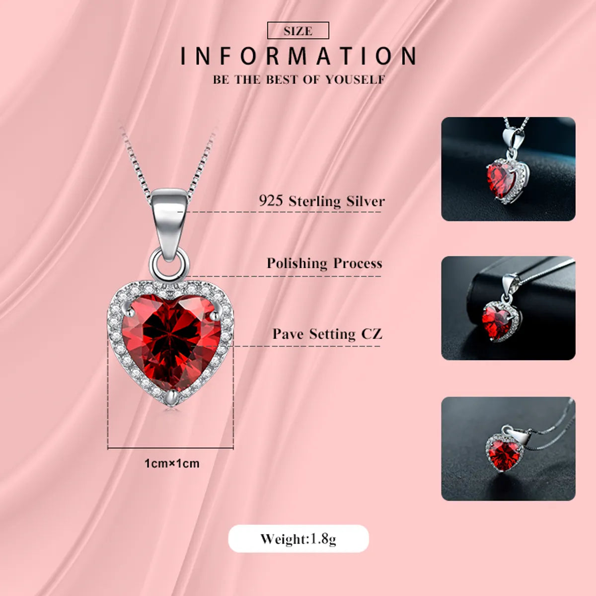 Ins Style Elegant Heart Shape Sterling Silver Plating Inlay Zircon Rhodium Plated Pendant Necklace