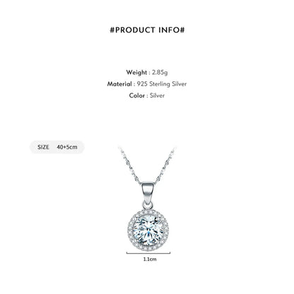 Ins Style Elegant Shiny Circle Sterling Silver Plating Inlay Zircon Rhodium Plated Pendant Necklace