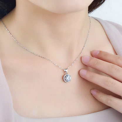 Ins Style Elegant Shiny Circle Sterling Silver Plating Inlay Zircon Rhodium Plated Pendant Necklace